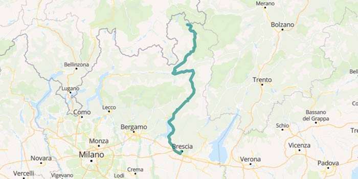 Scenic drive road from Brescia to Cancano lakes in the Alps - Mappa