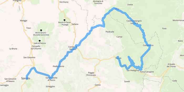Scenic drives in Italy through Sibylline Mountains in Umbria - Mappa