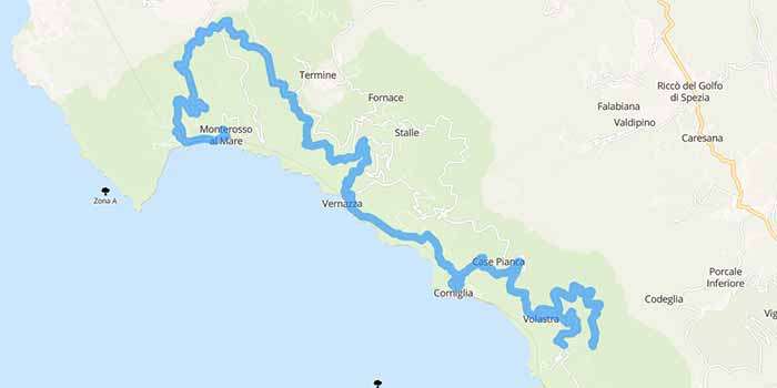 Hiking along the Blue Trail to discover Cinque Terre - Mappa